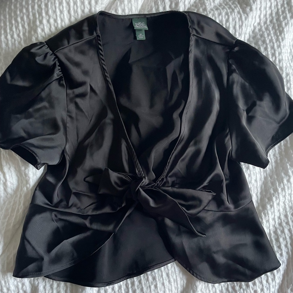 Target wild fable silk low neck cropped tie shirt